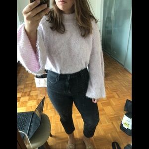 LUSH chunky blush mock neck sweater, bell sleeves
